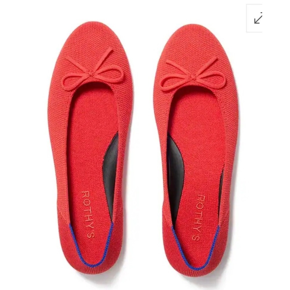 Rothy's The Ballet Flat Poppy Red Knit Bow Round Toe Shoes W9.5